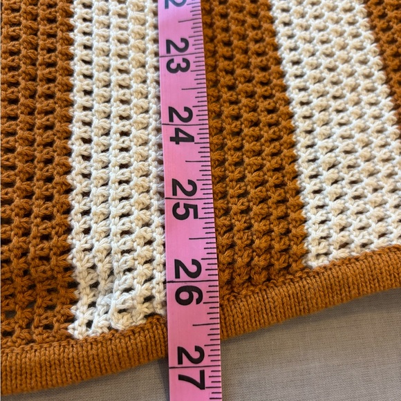 Dandy Del Mar Crochet Knit Polo Shirt Ochre Cream Stripe Cotton Resort Large - Picture 8 of 8